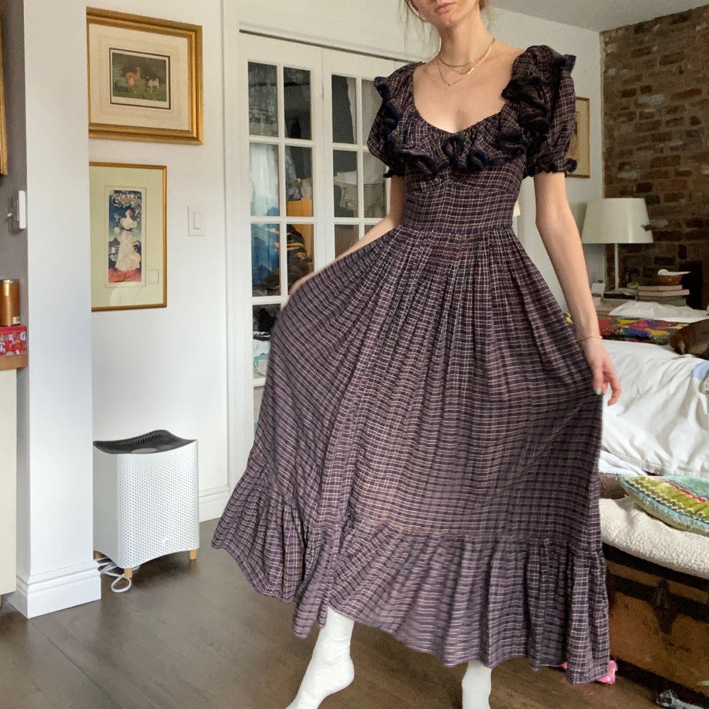 Doen lera dress in midnight plaid XXS garden party picnic core